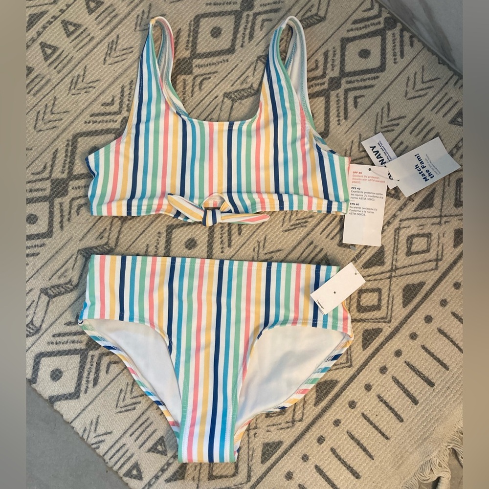 NWT Old Navy Girls Two Piece Stripe Bathing Suit Size medium